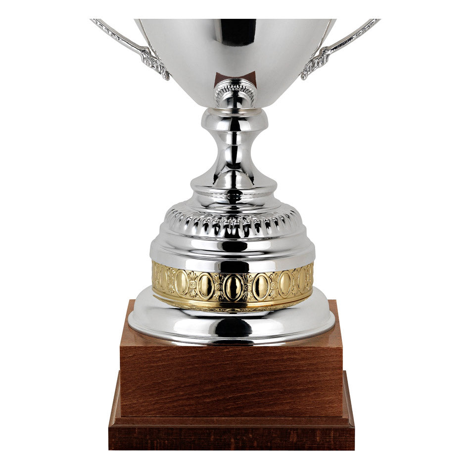 CM075 Coppa con tazza argentata e base in legno