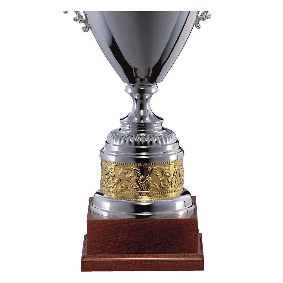 CM076 Coppa con tazza argentata e base in legno