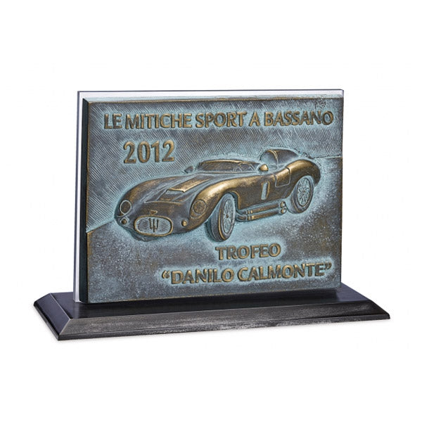 DC026 Trofeo con piastra in bronzo e metacrilato, base alluminio