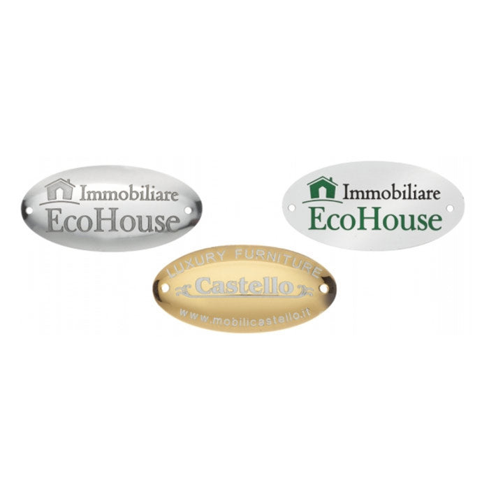 DC075 Targhetta ovale in acciaio o ottone con incisione chimica e smalto
