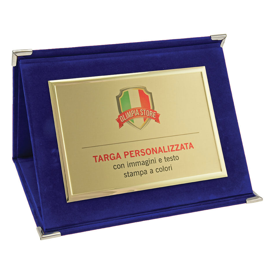 TA..04B Targa rettangolare dorata con cartella in velluto