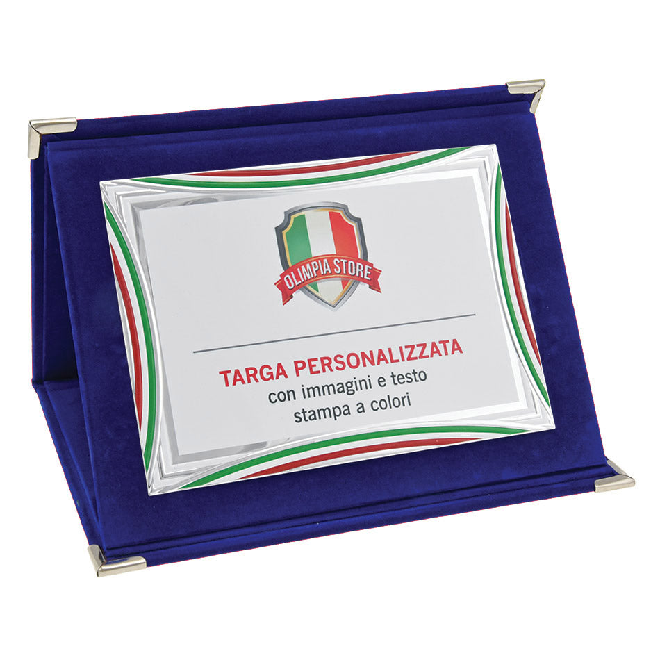 TA..04E Targa rettangolare tricolore/bianca con cartella in velluto