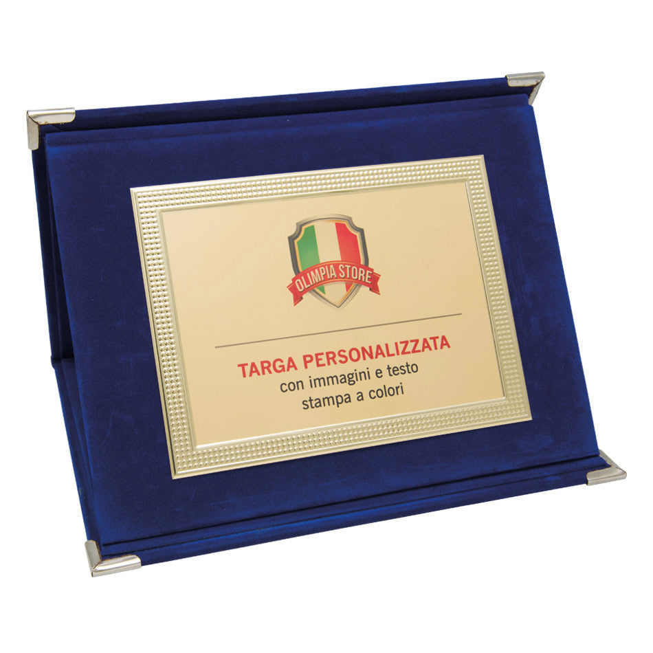 TA..04F Targa rettangolare oro martellata con cartella in velluto