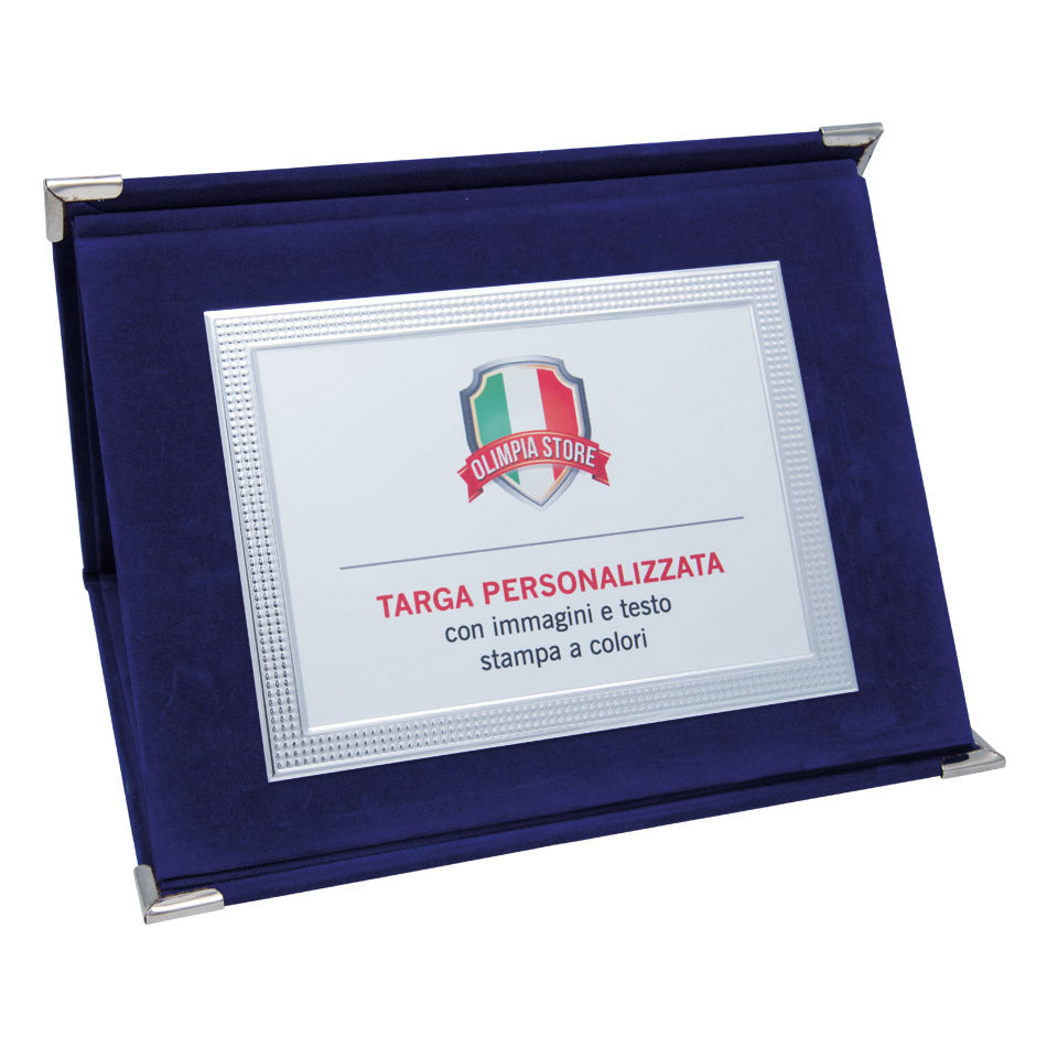 TA..04G Targa rettangolare argento martellata con cartella in velluto