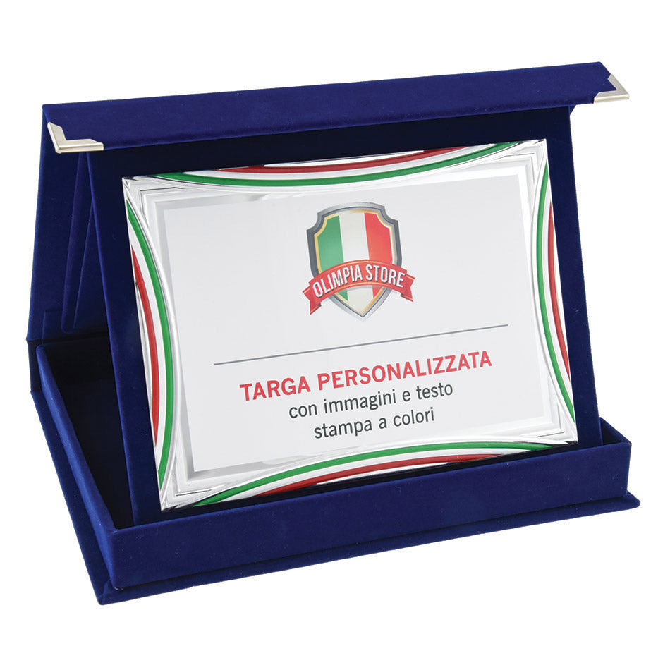 TA..06E Targa rettangolare tricolore/bianca con astuccio in velluto