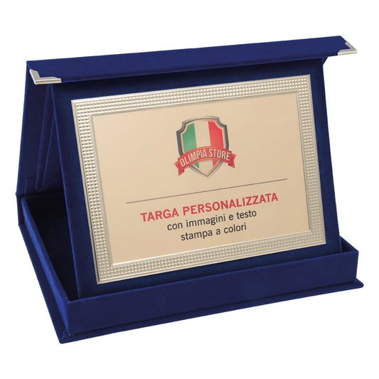 TA..06F Targa rettangolare martellata dorata con astuccio in velluto