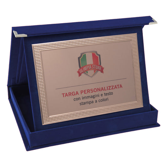 TA..06H Targa rettangolare martellata bronzo con astuccio in velluto