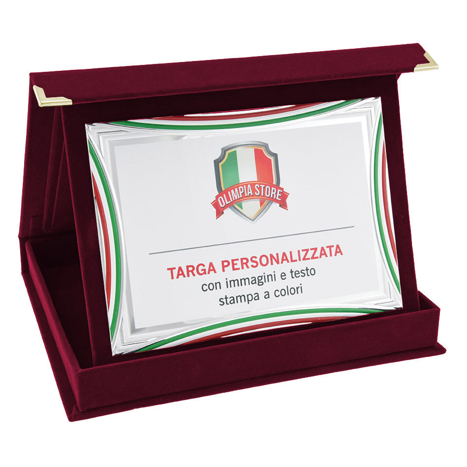 TA..06E Targa rettangolare tricolore/bianca con astuccio in velluto