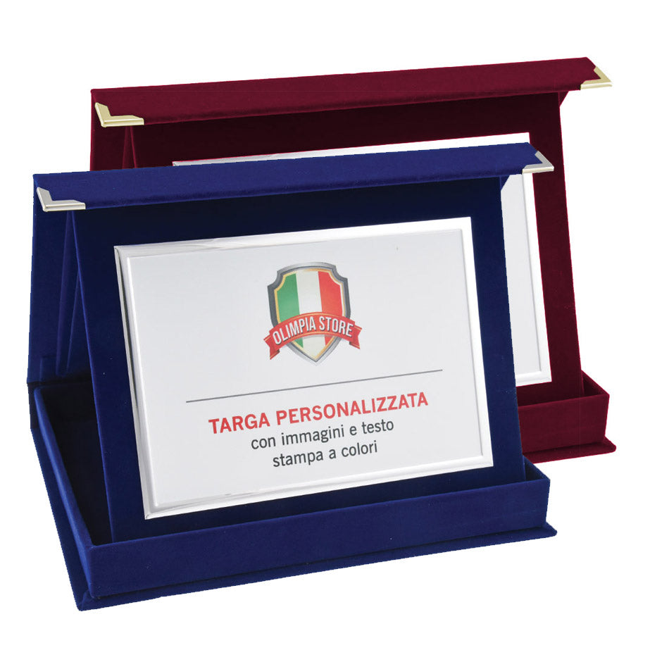 TA..06C Targa rettangolare argentata/bianca con astuccio in velluto