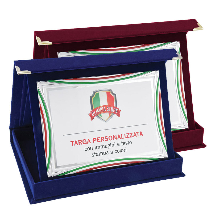 TA..06E Targa rettangolare tricolore/bianca con astuccio in velluto