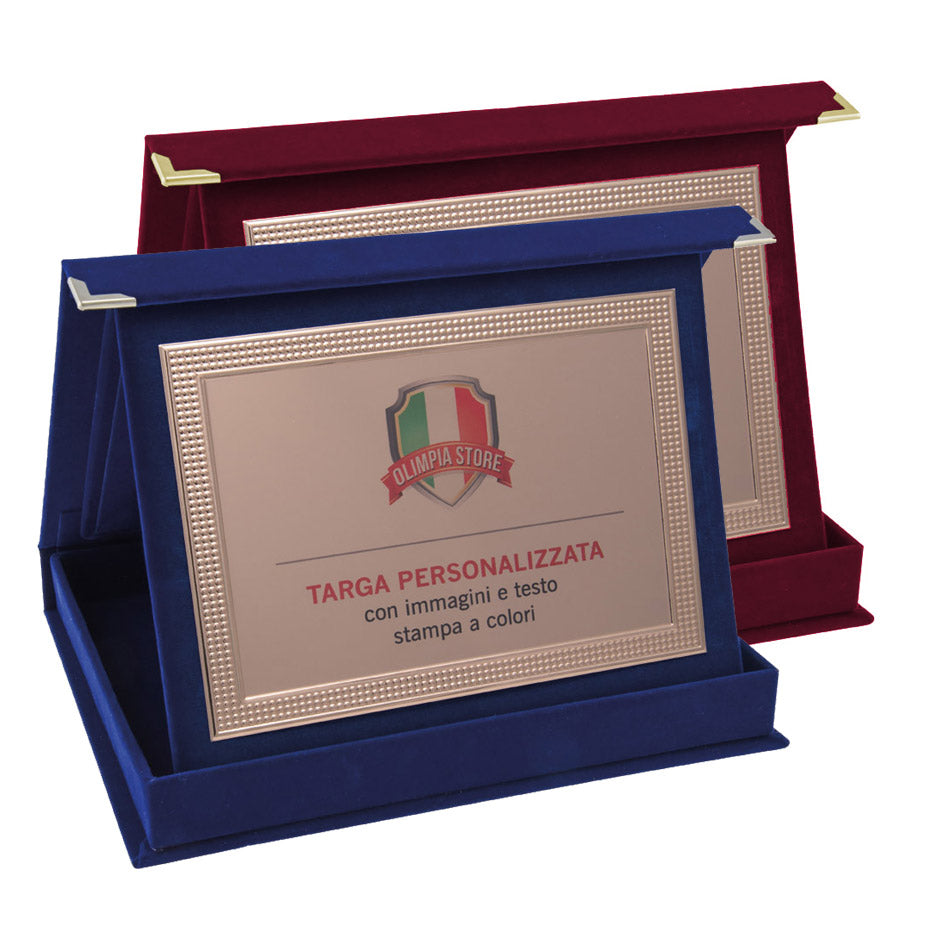 TA..06H Targa rettangolare martellata bronzo con astuccio in velluto