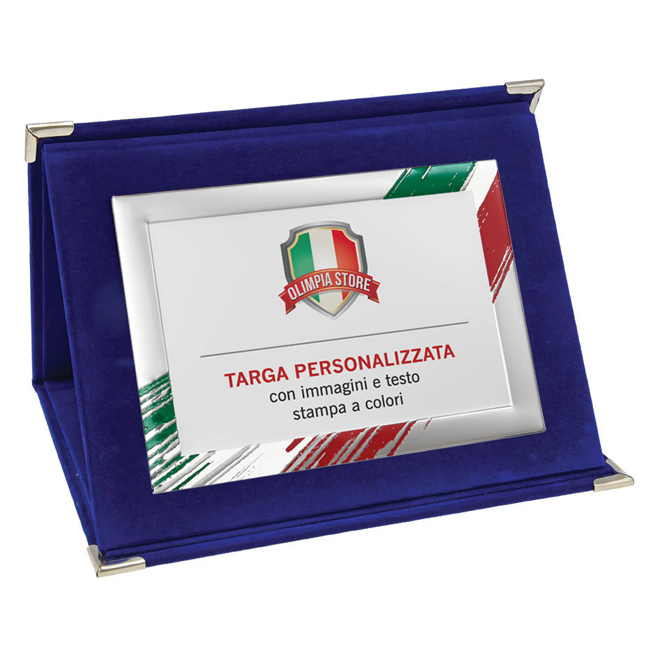 TA..04E Targa rettangolare tricolore/bianca con cartella in velluto