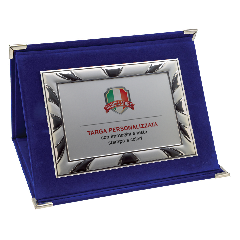 TA..04Q Targa rettangolare argentata con cartella in velluto