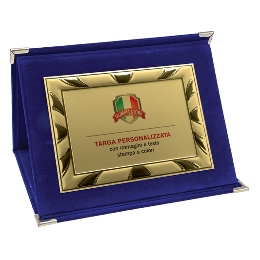 TA..04R Targa rettangolare dorata con cartella in velluto
