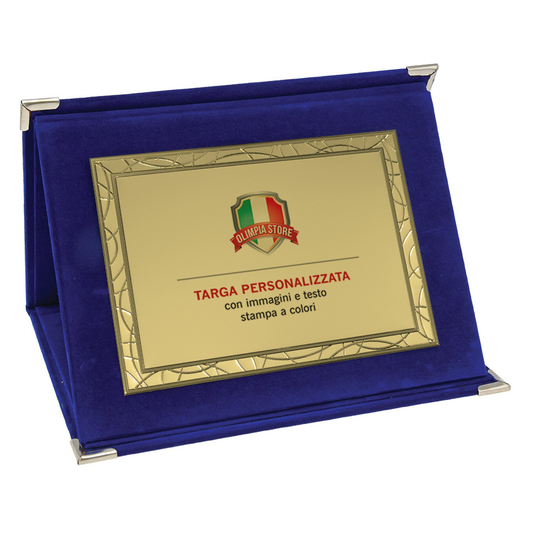 TA..04T Targa rettangolare dorata con cartella in velluto