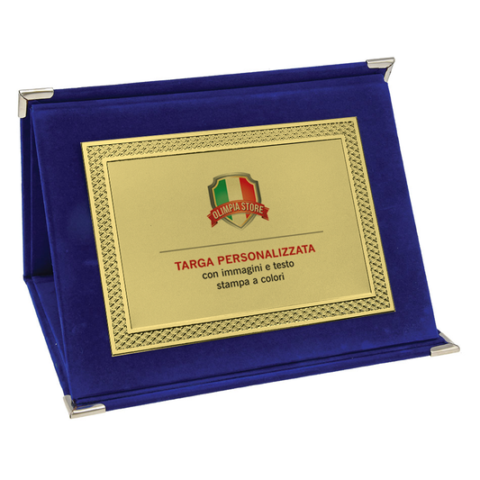 TA..04V Targa rettangolare dorata con cartella in velluto