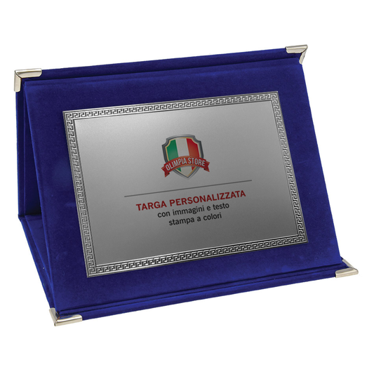 TA..04W Targa rettangolare argentata con cartella in velluto