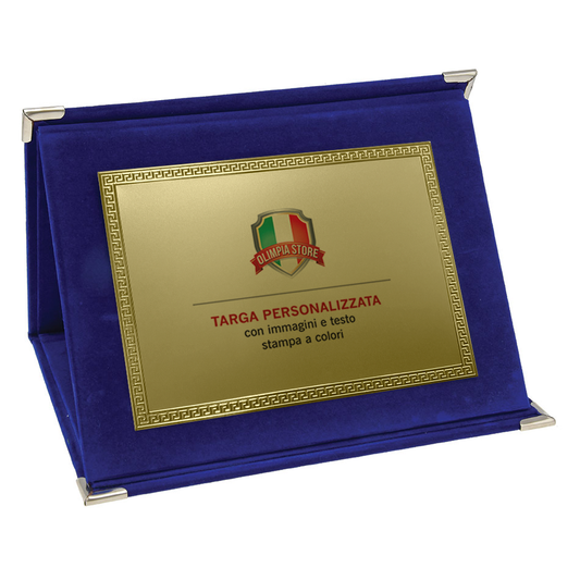 TA..04X Targa rettangolare dorata con cartella in velluto