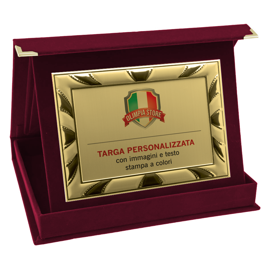 TA..06R Targa rettangolare dorata con astuccio in velluto