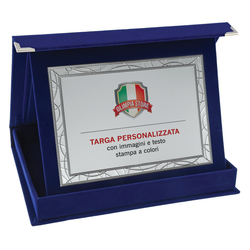 TA..06S Targa rettangolare argentata con astuccio in velluto