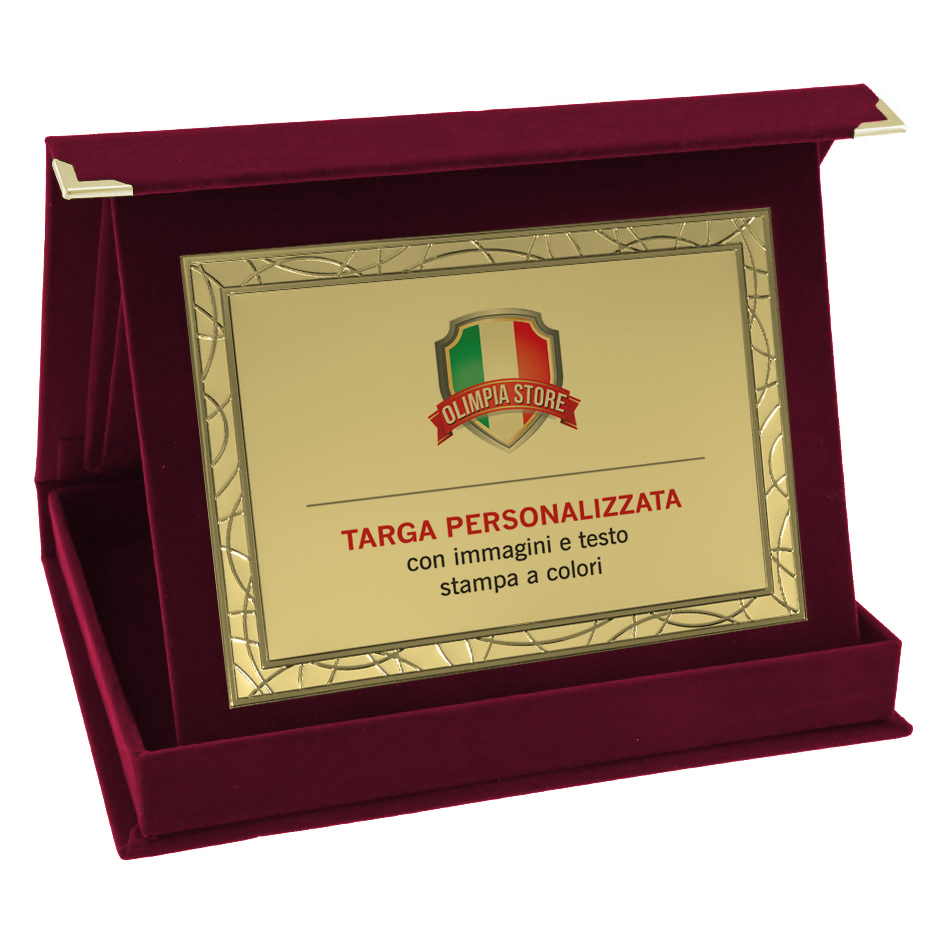 TA..06T Targa rettangolare dorata con astuccio in velluto