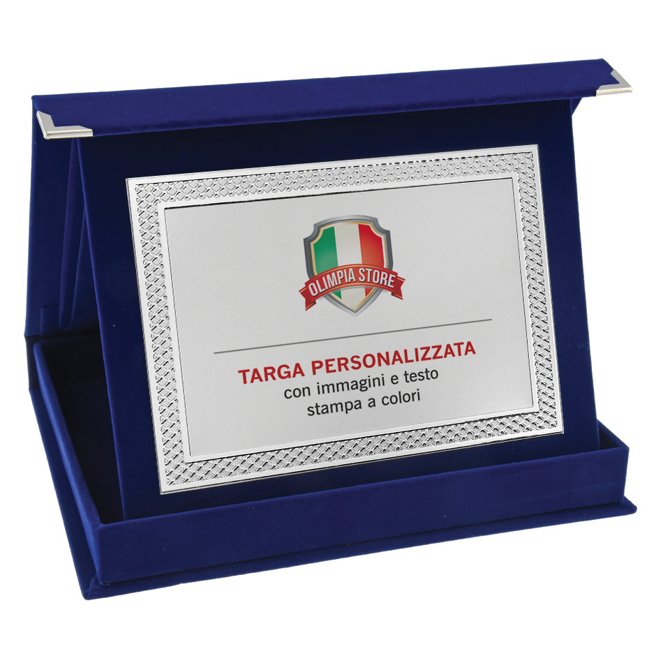 TA..06U Targa rettangolare argentata con astuccio in velluto