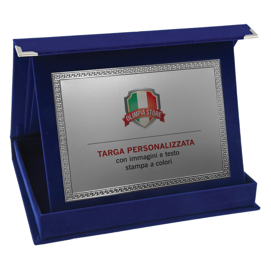 TA..06W Targa rettangolare argentata con astuccio in velluto