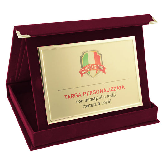 TA..06B Targa rettangolare dorata con astuccio in velluto
