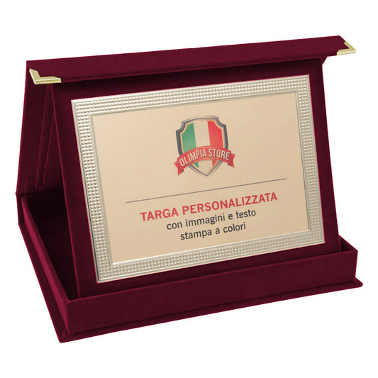 TA..06F Targa rettangolare martellata dorata con astuccio in velluto