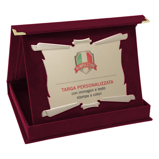 TA..06N Targa a pergamena oro con astuccio in velluto